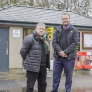 The refurbished Sabden toilets: – Ricky Newmark, chairman of Ribble Valley Borough Council’s community services committee (pictured left), with the council’s director of community services, Adam Allen.