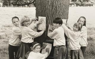 Brownies from Haslingden taking part in a bark rubbing workshop during an activity day at Waddow Hall in 1991