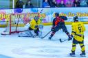 Petr Valusiak fires the puck home in overtime to seal victory for Blackburn Hawks against Widnes Wild Picture: Tom Foy