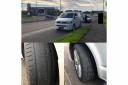 The driver was not only caught with bold tyres but was also caught on his mobile phone