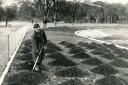 James Holdham laying the foundation for a new cycle track at Witton Park, Blackburn, in 1956