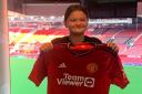 Brooklyn Hernon with her Manchester United shirt