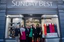 Trendsetters in corporate giving – the Farleys Solicitors team outside Sunday Best with Rosemere Cancer Foundation’s corporate fundraising manager Cathy Skidmore first from the left, celebrity stylist Jill Pollitt (fourth left) and boutique owner Jan