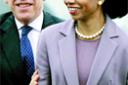 FRIENDS AND ALLIES: Jack Straw and Condoleezza Rice arrive in Blackburn
