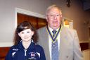 SILVER SERVICE Beth Morris with Radcliffe Rotary Club president, James Linihan
