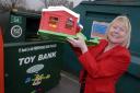 NEW USE: Cllr Elaine Sherrington at the toy recycling bin at Asda in Burnden