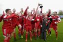 GOING UP: Darwen celebrate after beating Hanley Town in the North West Counties First Division play-off final