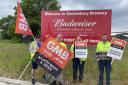 Photo from June Budweiser staff on strike in a pay dispute with their employer BBG