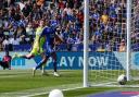 Sam Szmodics scores the opener at Leicester City.