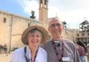 Mark and Gill Ireland outside the Greek Orthodox Church of Mary’s Well, Nazareth, where the Angel Gabriel appeared to Mary