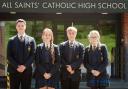 The school’s head boys and girls (L to R): Harvey Taylor, Grace Audain, Mason Weldon, Saskia Starkie in front of All Saints High.
