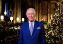 Charles III during the recording of his first Christmas broadcast in the Quire of St George's Chapel at Windsor Castle, Berkshire.