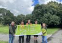 Cllr Smithson and Cath Holmes with Hyndburn Council’s Parks team at Cutwood Park in Rishton