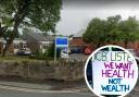 Withnell Health Centre. Inset photo is a sign from campaign protest in January