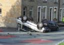Car on roof in Burnley accident