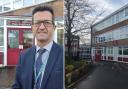 Michael Wright, Headteacher and the front of school