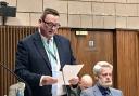 Labour Coun Lee Jameson at Ribble Valley Council. March 5, 2024. Debut speech as official leader of the opposition. Pic: Robbie MacDonald LDRS. Partner approved.