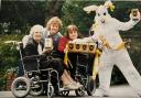 The Easter Bunny, Matthew Taylor, delivers eggs to Eileen Lord a residernt at Springfield Clinic in Blackburn therapist Pauline Taylor and resident Shauna Howorth in 1998