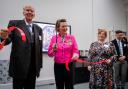 The Lord Lieutenant of Lancashire, Amanda Parker JP, carrying out the official ribbon cutting of the Gawthorpe Textiles Collection’s new home, alongside The Chairman of Trustees, Lord Charles Shuttleworth