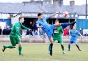 EYE ON THE BALL: Action from Clitheroe’s 1-1 draw with Burscough at Shawbridge