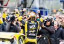 THAT WINNING FEELING: Adam Morgan celebrates victory at Brands Hatch in the final race of last season