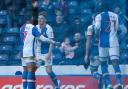 Blackburn Rovers' Sam Gallagher celebrates scoring his sides first goal with teammate Liam Feeney