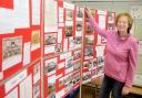 EXHIBITION. Helen Wallbank of Slaidburn Archive with the exhibition at Brennand's Endowed CE Primary School, Slaidburn