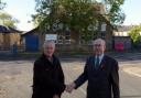 Councillors Charlie Briggs and Tony Martin outside Burnley's Gannow Community centre when it was saved.