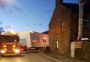 The lorry stuck at traffic lights in Rainhall Road, Barnoldswick