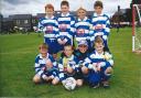 Adam Barton (back row, far right), who now plays for Partick Thistle, with the Clitheroe Wolves team he played for as a youngster and (below) in action for the junior football team