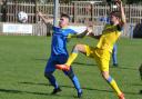 Match action from Barnoldswick Town’s 2-1 weekend win over Ashton Pictures: TIM BRADLEY