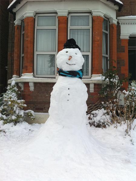 By Yasaer Qasam. 'a snowman built by the Qasam family on Longton Street, Blackburn. It has attracted a lot of attention from the local community and would like to share this with everyone.'