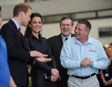 l-r Prince William and Kate Middleton chat to Peter Cross, chief exec of SKills force and Kevin Rolfe.