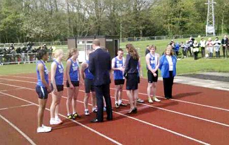 Prince William meets young athletes at Witton Park.