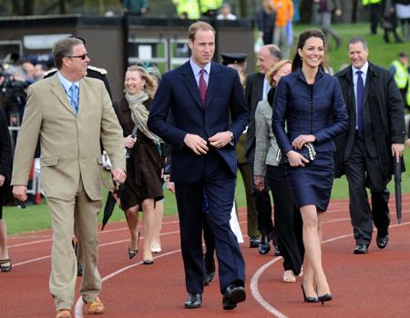Prince William and Kate Middleton look at the facilities at Witton Park.