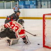 Petr Valusiak fires the puck home for Blackburn Hawks’ fourth goal. Picture: Thomas Foy