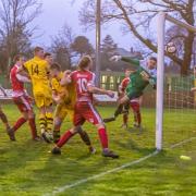 Colne score their second against Pickering. Picture: Andy Pritchard