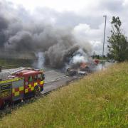 Delays on the A56 at Rising Bridge due to van fire PIC: Twitter/LancsRoadPolice