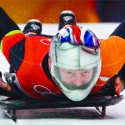 DOWNHILL FAST: Kristan Bromley on the skeleton bobsleigh