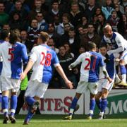 CHEERS: Rovers players celebrate after David Dunn scores