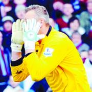 SPOT OF BOTHER: Brian Jensen holds his head in his hands after Rovers were awarded their controversial penalty
