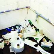 DAMAGE: A smashed-up toilet block at Turf Moor after the match. Picture submitted by Lancashire Telegraph reader