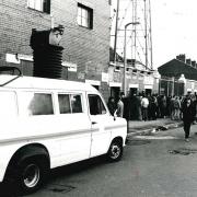 The Home Office 'hoolivan' outside Ewood Park for the Boxing Day fixture between Blackburn Rovers and Leeds United, 1985