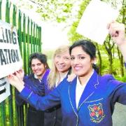 Nafees Hussain, Rachel Foster and Heena Alli, all 18, attended the polling station in Beardwood Humanities School