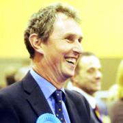 HAPPY MOOD: Nigel Evans enjoys another victorious election night