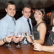 * From left, Michelle Kendal, operations manager; Daniel Graham, assistant front of house manager; Ryan Taylor, front of house manager; Francesca Stansfield, events manager; and head chef James Harper toast the success of the Alma Inn, Laneshawbridge