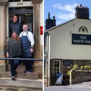 The White Swan at Fence. Owners, Tom Parker (left) and Gareth Ostick (right) with Laura Ostick