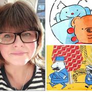 Lucy Milburn with her illustrations
