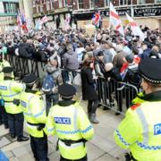 ON DUTY Police watch at the EDL protest in Blackburn