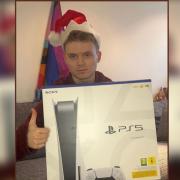 Max Balegde with the PlayStation 5 he is giving away